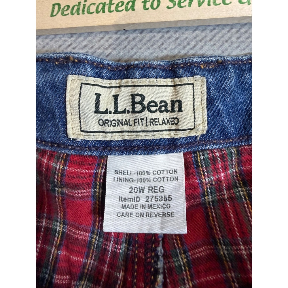 LL Bean Flannel Lined Jeans 20W Reg Original Fit Relaxed Plaid Medium Wash - Picture 2 of 7